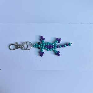 Beaded Lizard Keychain - Turquoise and Purple